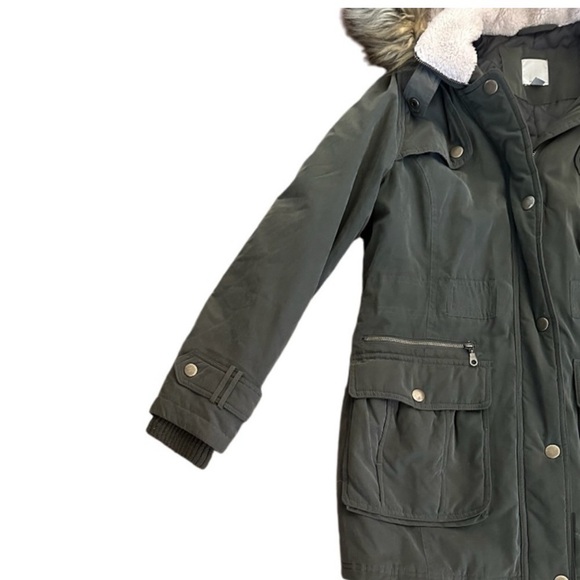 Halogen Utility Coat Faux Fur Lined Hooded Anorack Jacket, Army Green, Size S/P - Picture 9 of 13